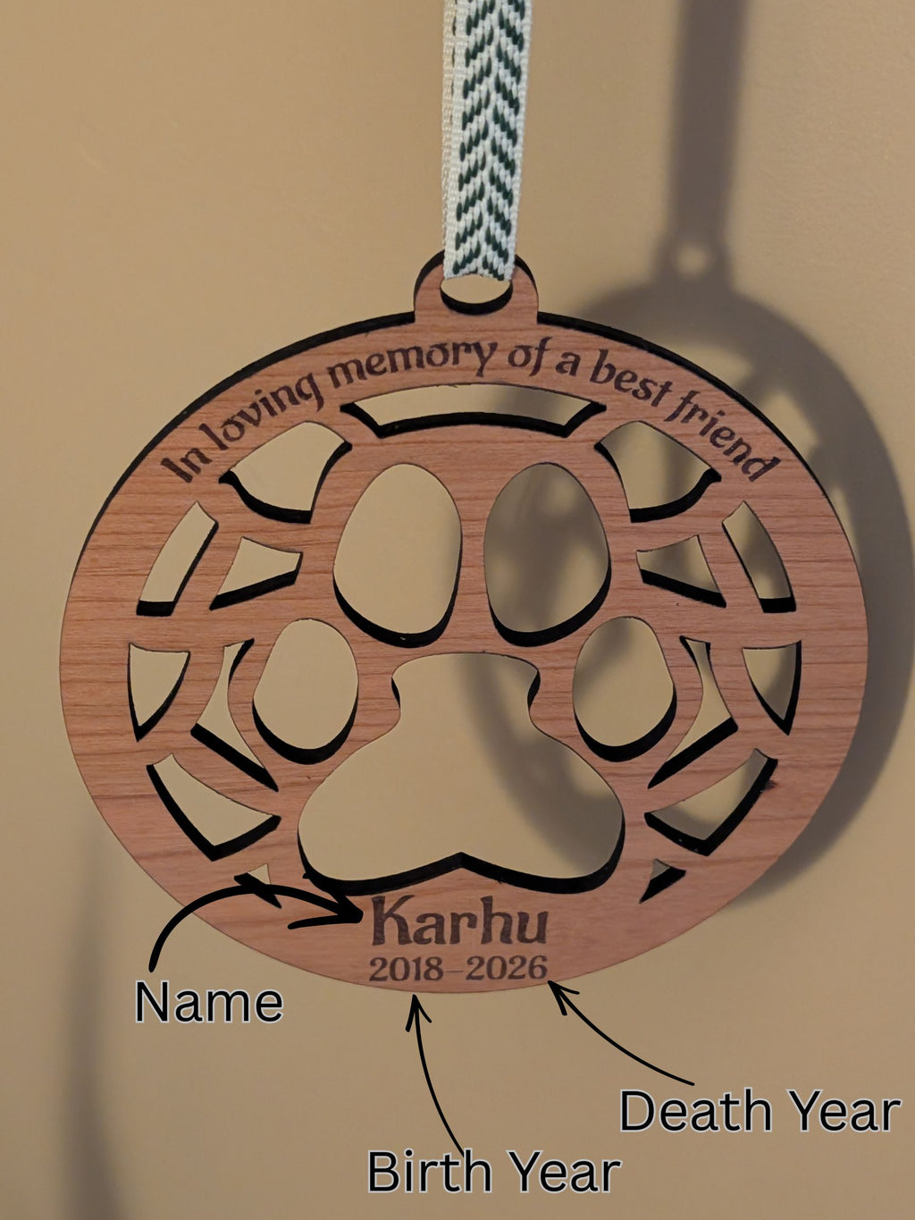 Engraved Wood Pet Memorial Ornament