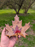 Wooden Maple Leaf with Red Resin Cutout