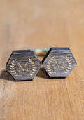 Hexagonal Custom Engraved Walnut Cufflinks - Custom engraved with the initial of your choice!