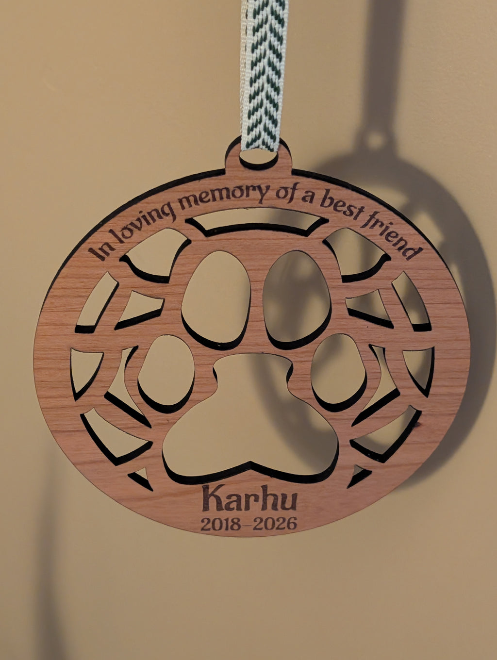 Engraved Wood Pet Memorial Ornament