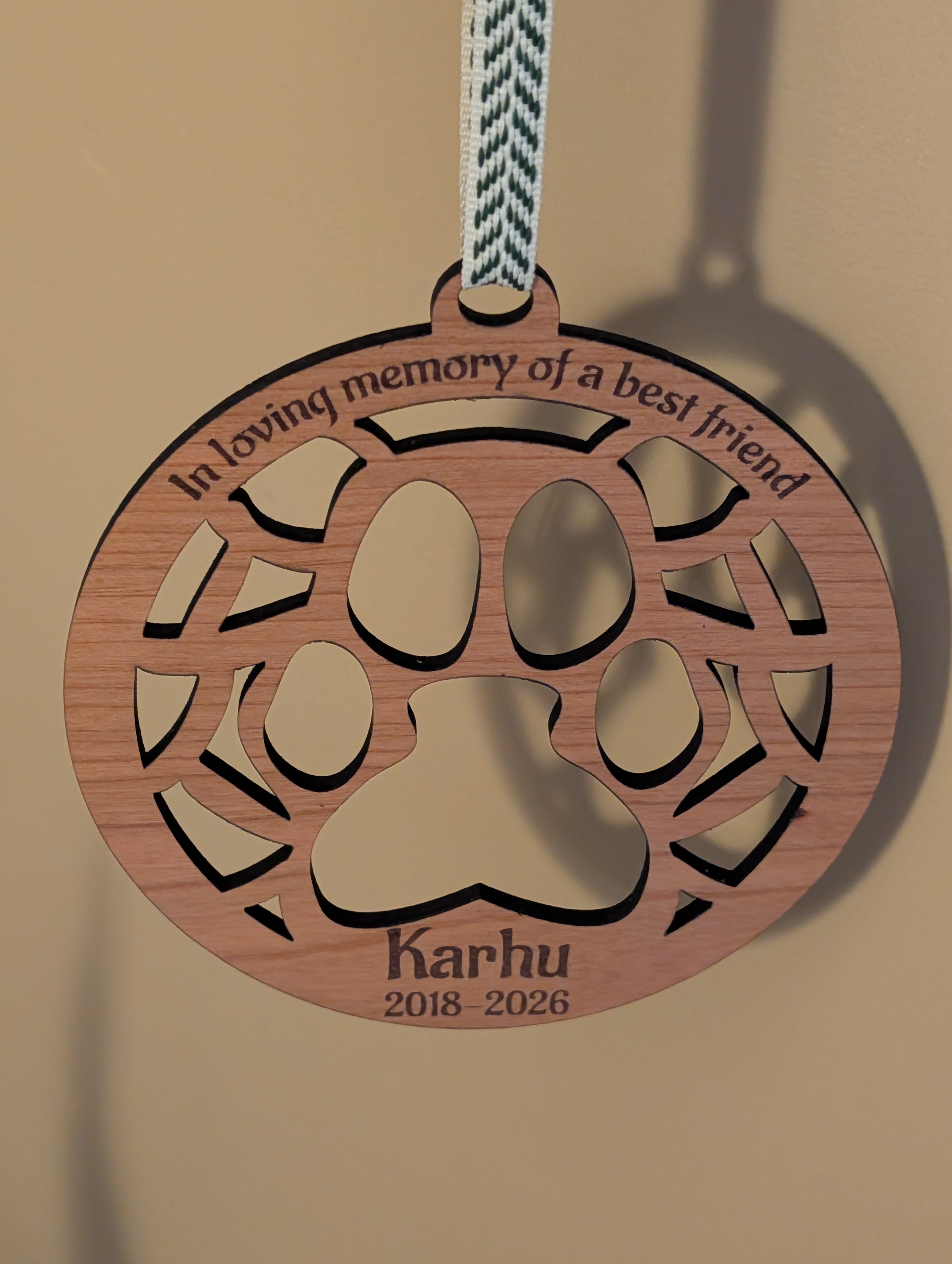 Engraved Wood Pet Memorial Ornament